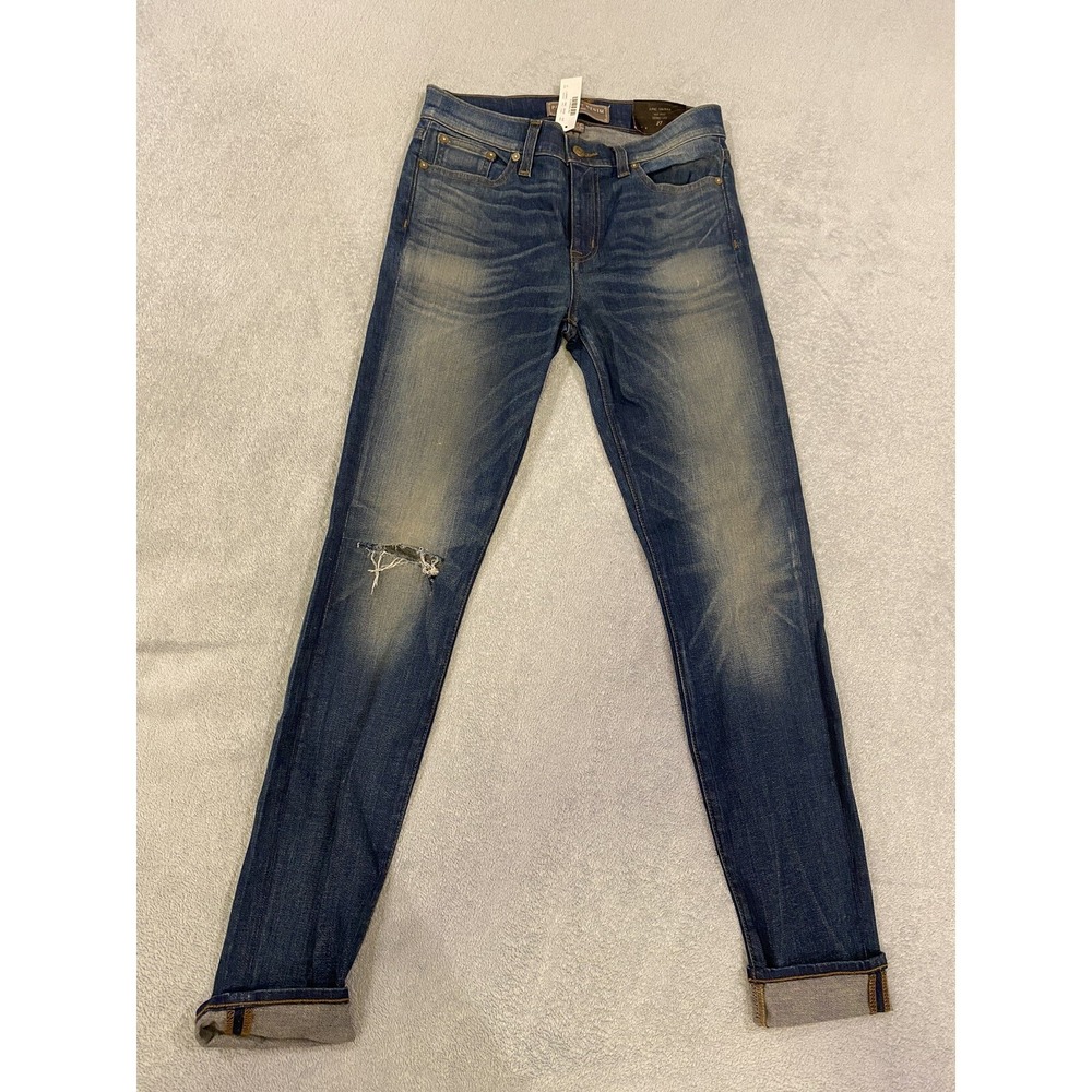 NWT J Crew Point Sir Denim Blue Jeans Epic Skinny Leg Mid Rise Distressed 27 New